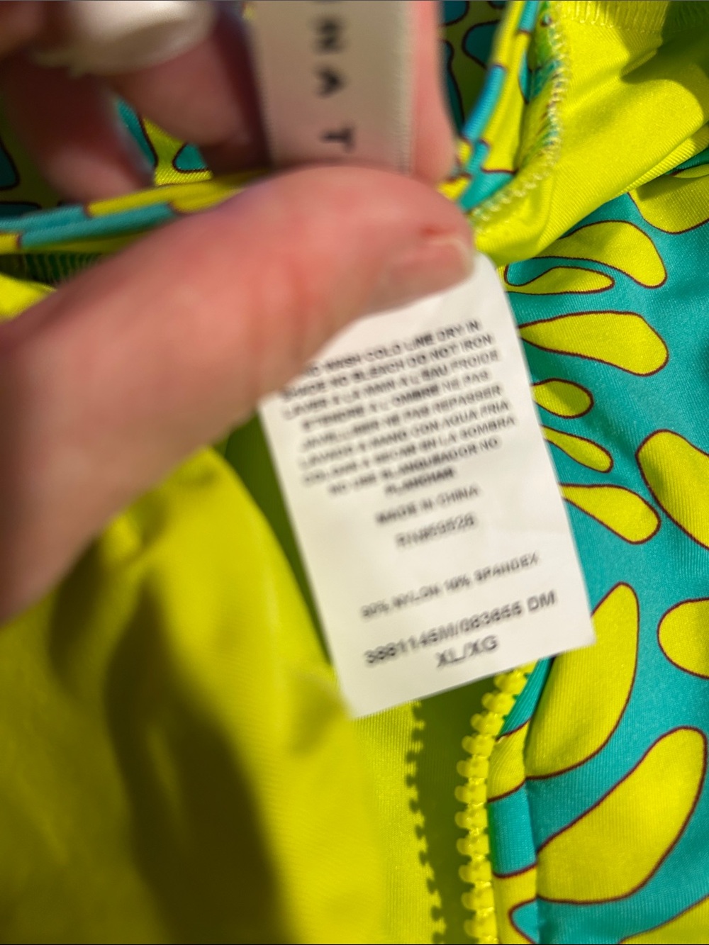 Trina Turk Green and Turquoise Leaf-Print Rashguard Swimsuit - Picture 4 of 4